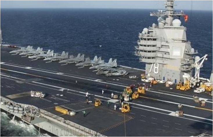 حاملة الطائرات الأمريكية جيرالد فورد في البحر بعد تهديد إيران بإغراق حاملة أمريكية
