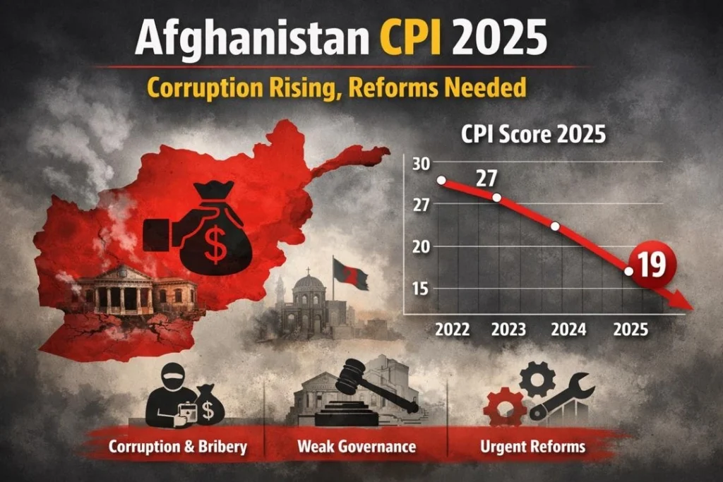 تقرير مؤشر مدركات الفساد لعام 2025 يسلّط الضوء على تراجع الحوكمة في أفغانستان وتصاعد الفساد، مؤكّدًا الحاجة إلى إصلاحات جذرية.