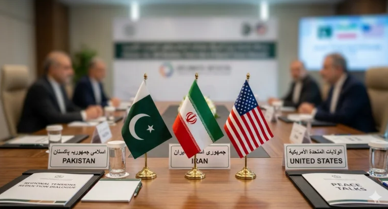 أعلام باكستان وإيران والولايات المتحدة على طاولة محادثات سلام بوساطة إسلام آباد