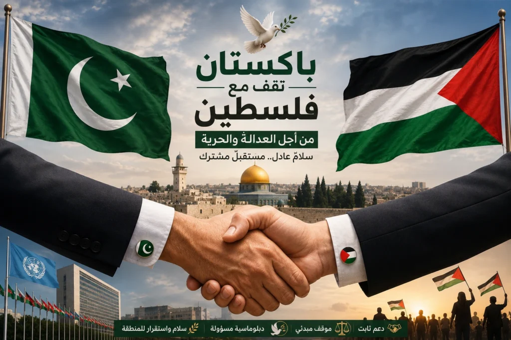 علم باكستان إلى جانب العلم الفلسطيني في فعالية دبلوماسية