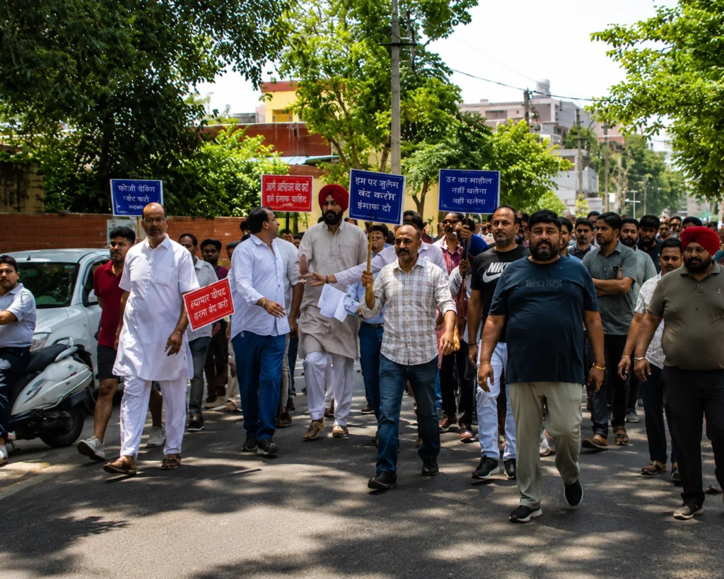 محتجون خلال India Punjab Protests ضد الإجراءات الأمنية