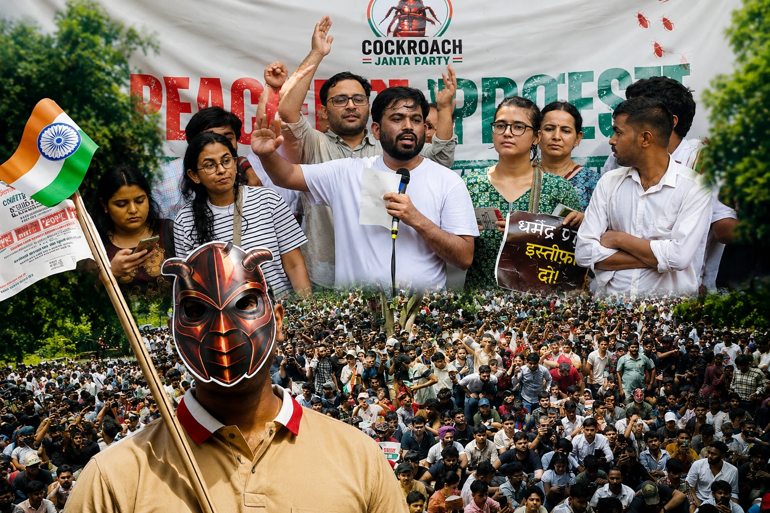 احتجاجات حزب الصراصير الشعبي India Youth Protest في نيودلهي