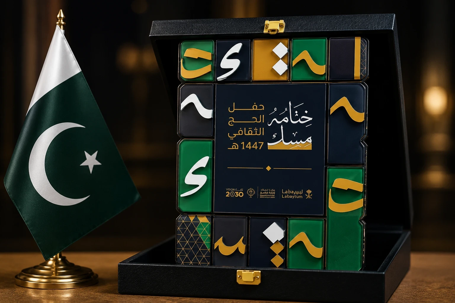 جائزة التميز الخاصة ببعثة الحج الباكستانية مع علم باكستان في تصميم رسمي يعكس نجاح خدمات الحجاج