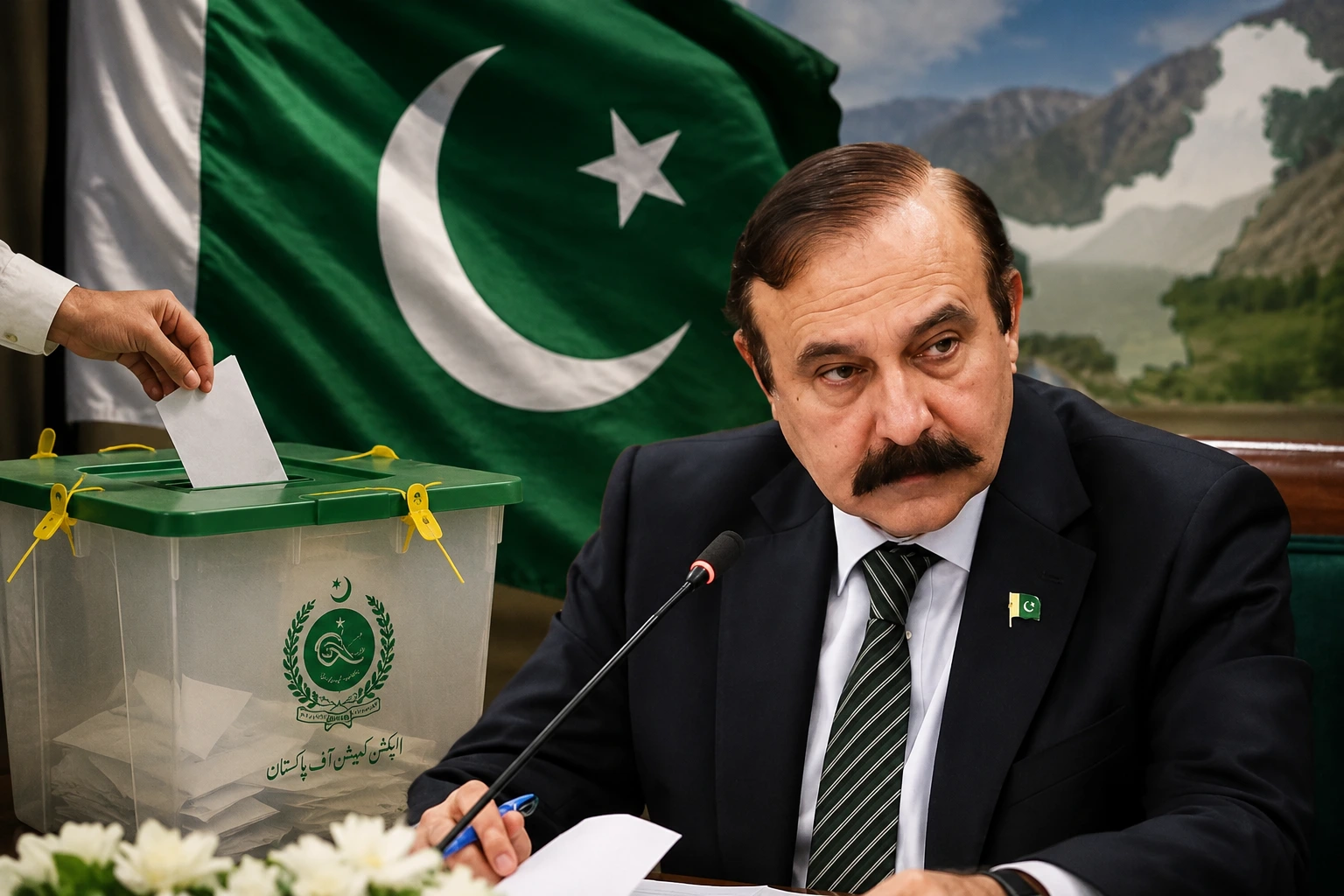 انتخابات آزاد كشمير AJK Elections مع علم باكستان وصندوق اقتراع