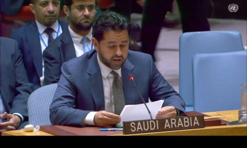 ممثل السعودية لدى الأمم المتحدة خلال جلسة لمجلس الأمن