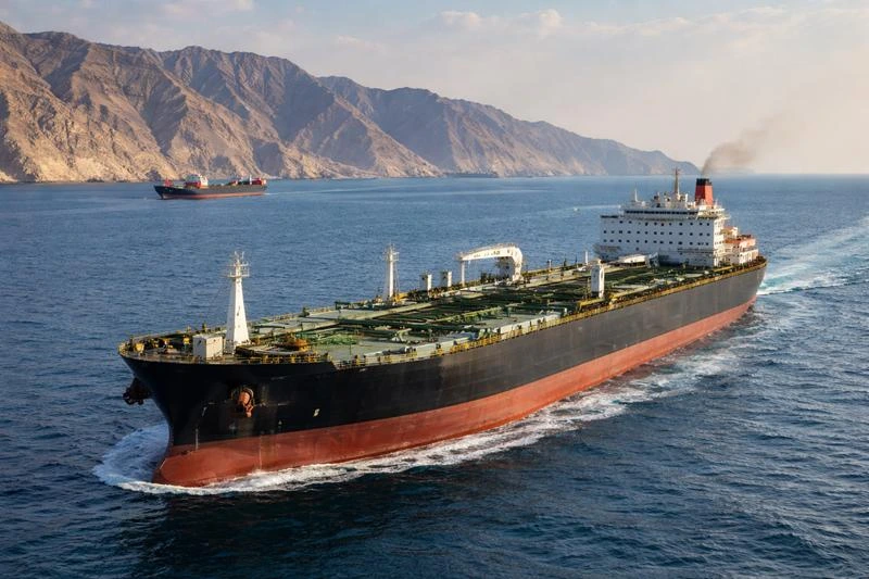 سفن تجارية تعبر مضيق هرمز - Commercial ships in the Strait of Hormuz
